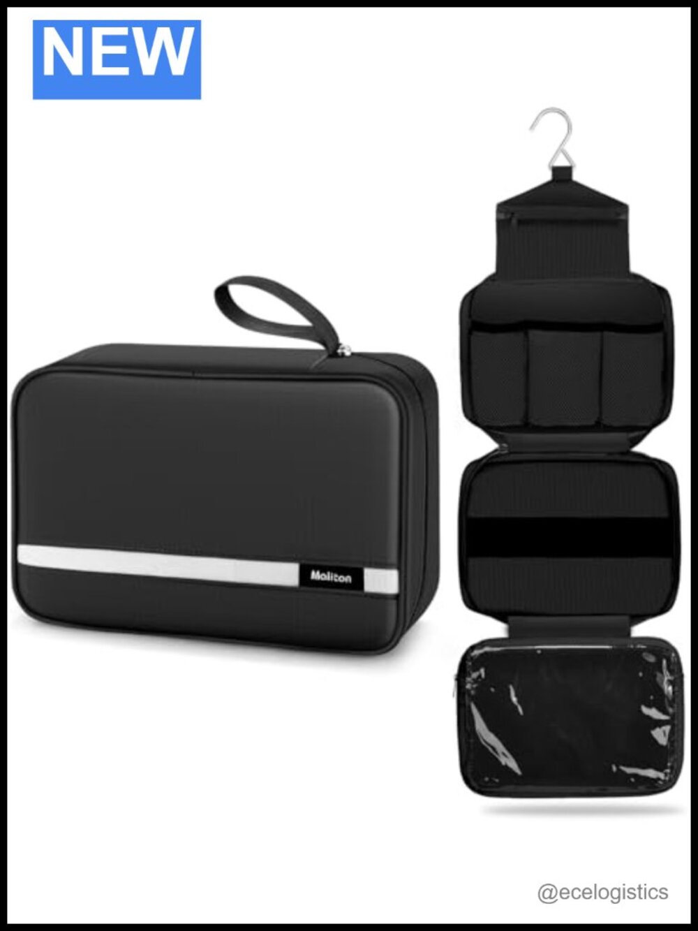 Travel Toiletry Bag with Hanging Hook, Waterproof Nylon, Multi-Compartment, for